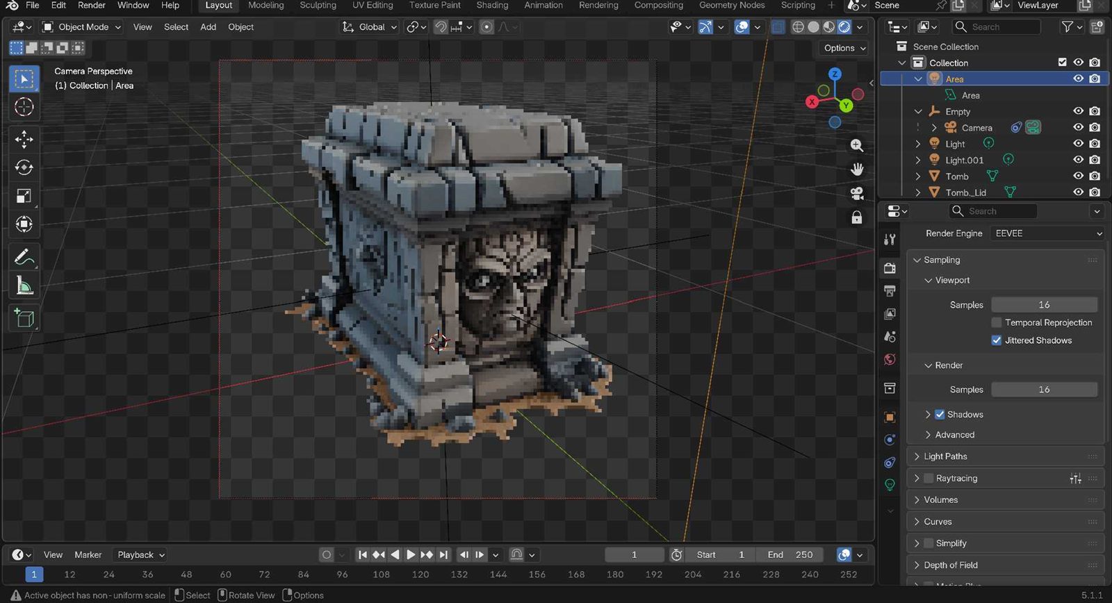 Blender scene set up ahead of the pixel-art pass.