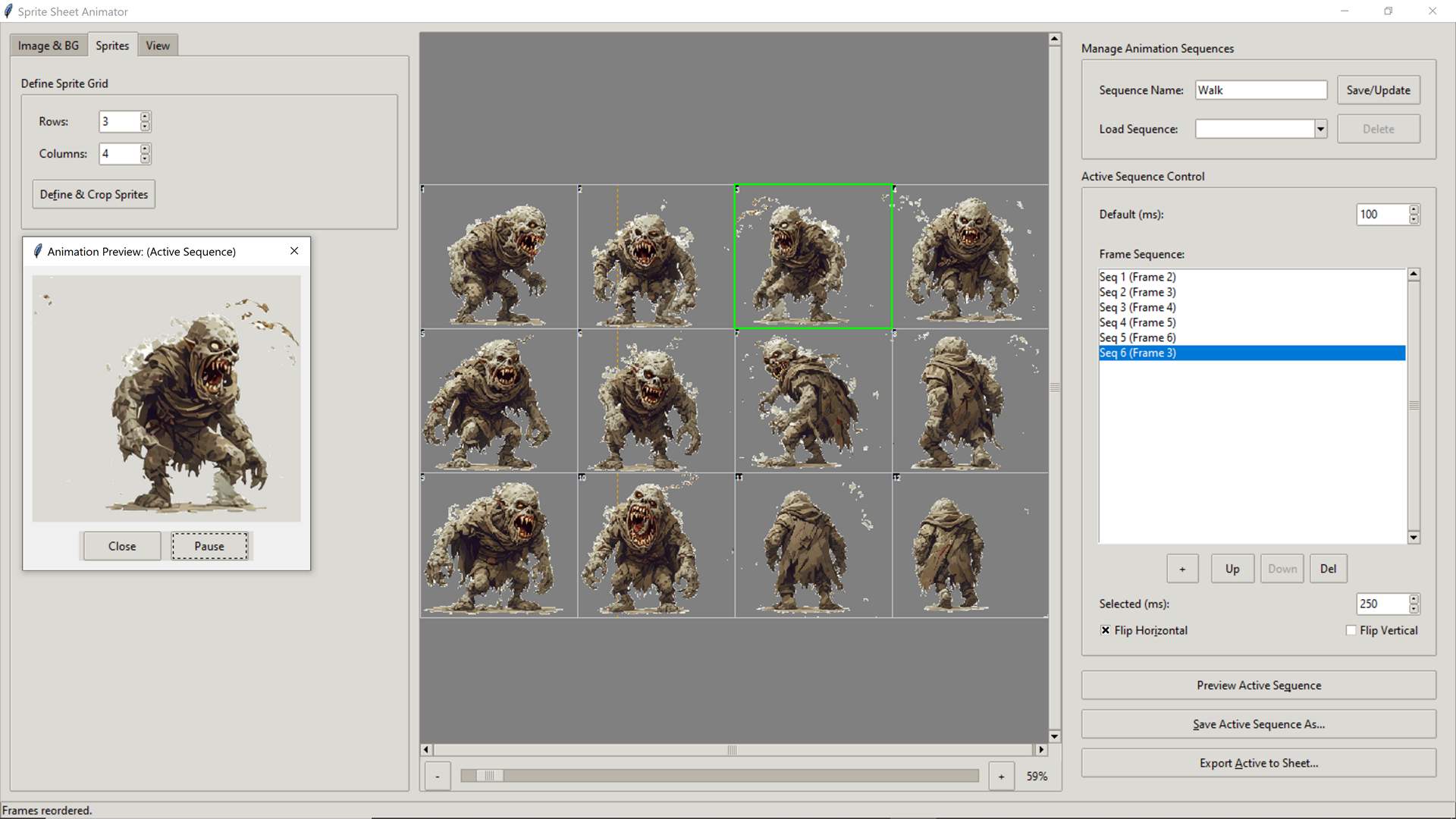 Animation sequence preview