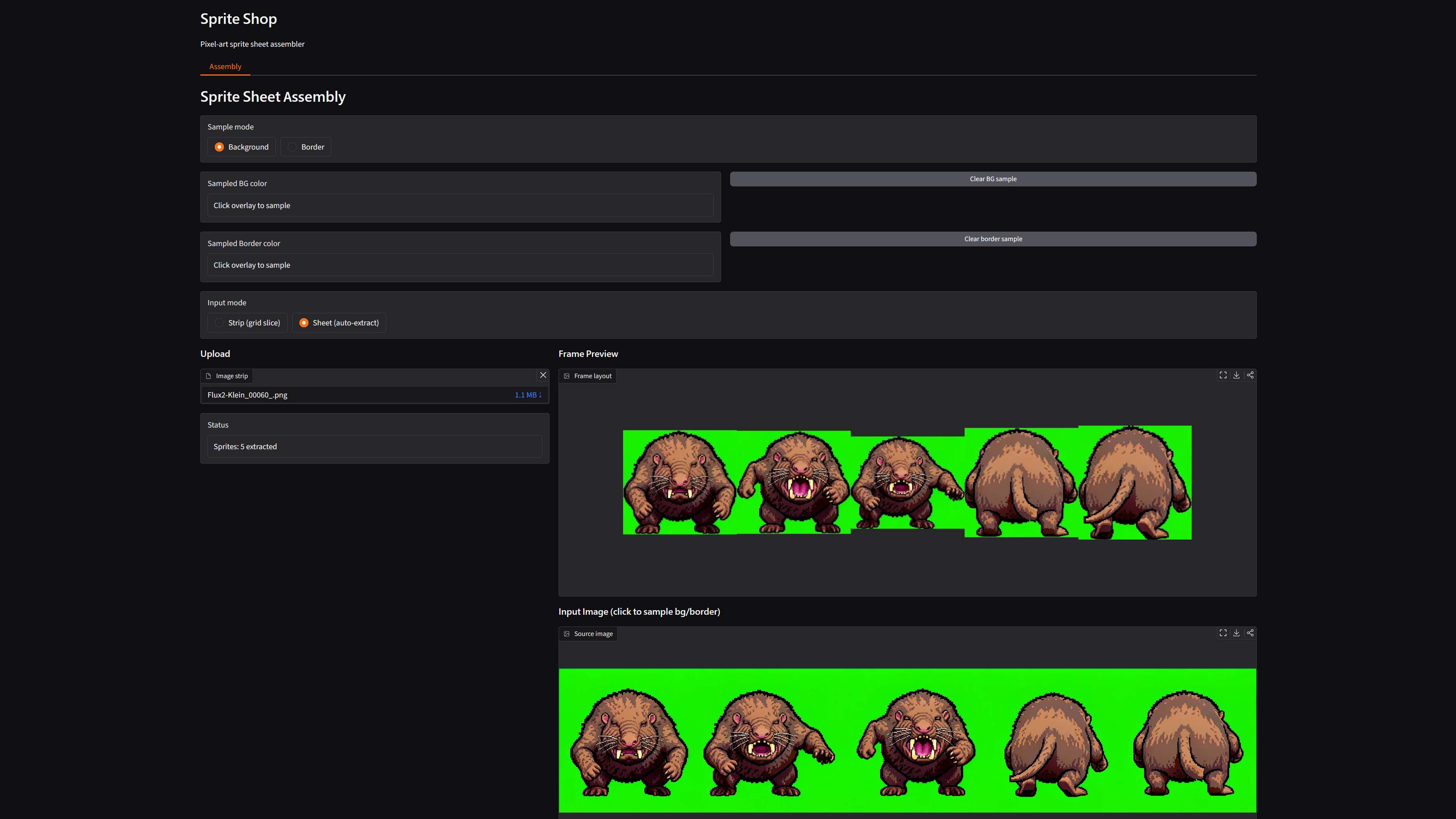 Timeline sequencer with frame palette and animation cards.